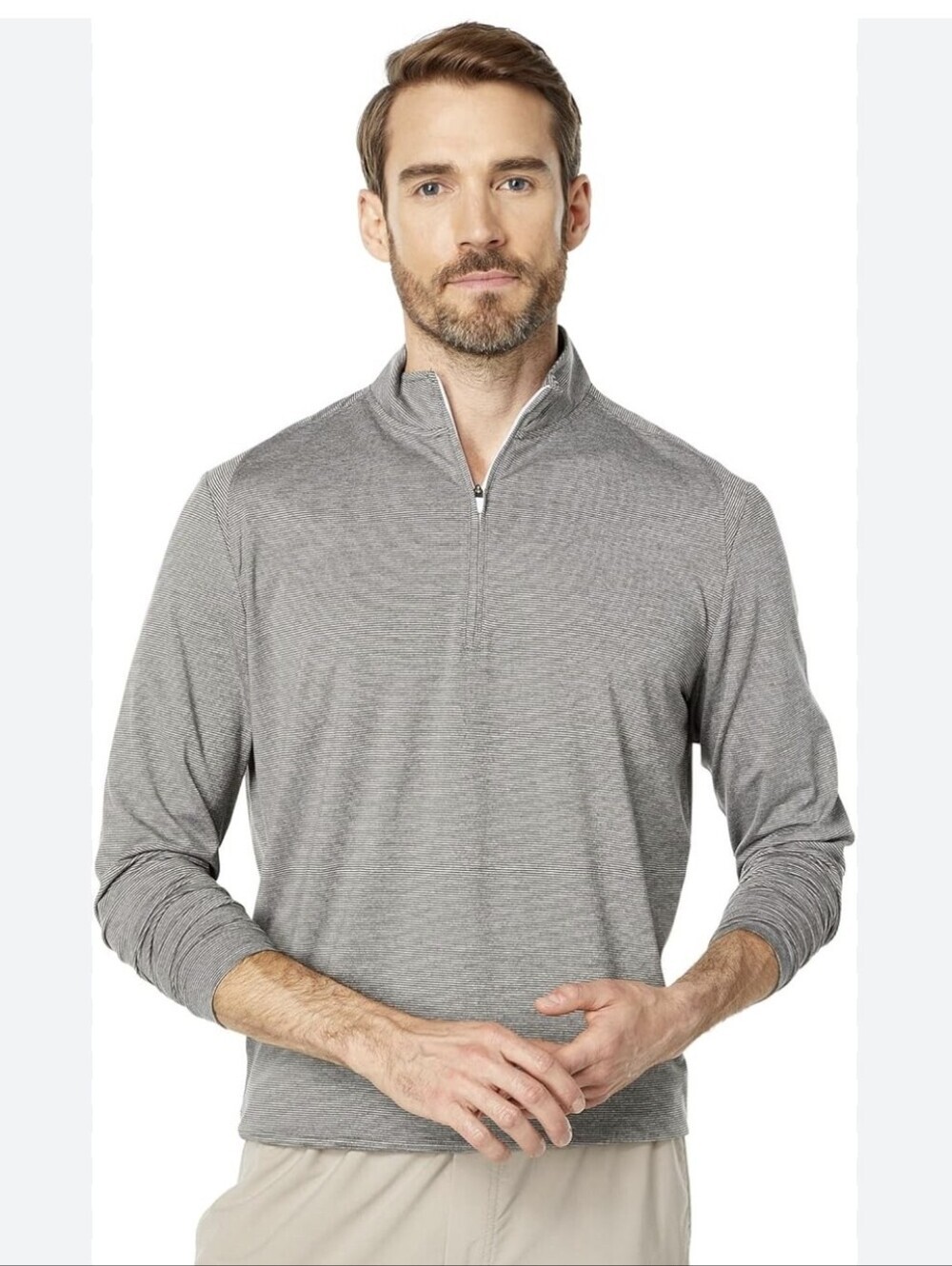 NWT ​Johnnie-O Men’s Vaughn 1/4 Zip Pullover Meteor Gray Striped Lightweight L